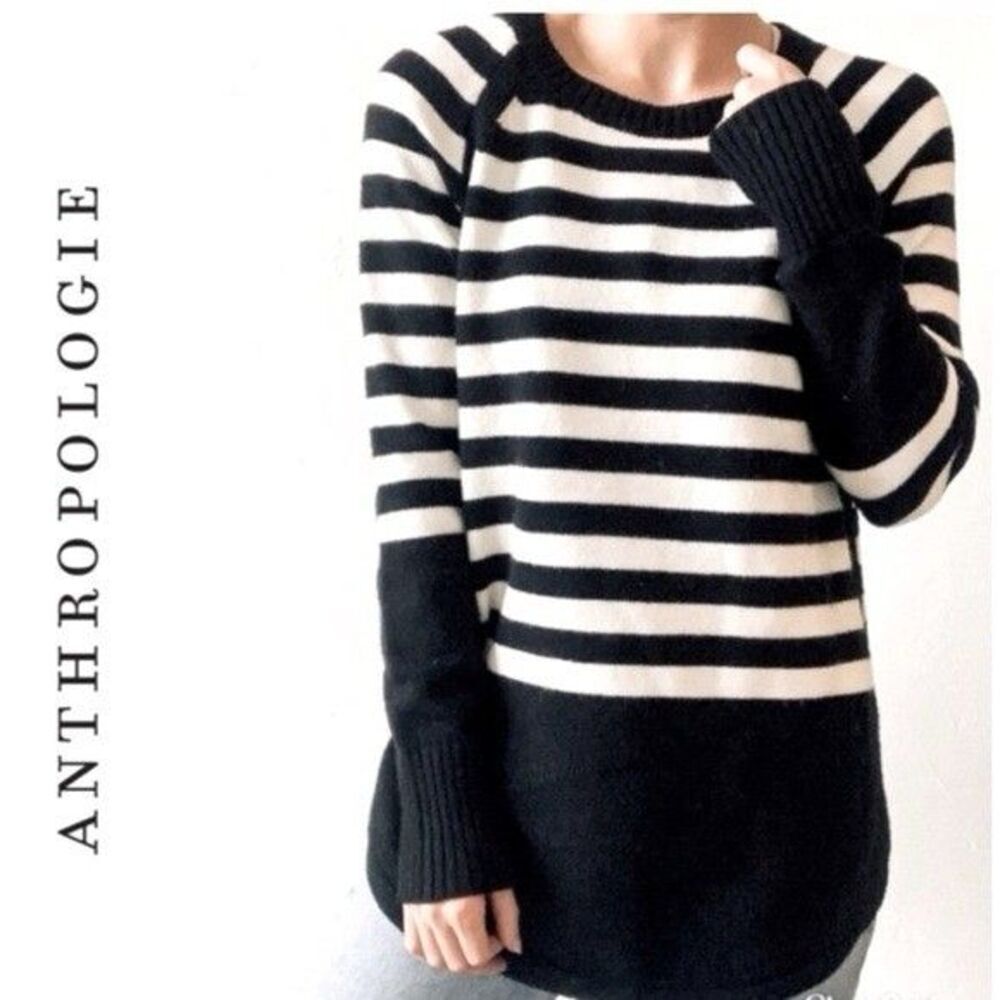 ANTHROPOLOGIE Size XS Black White Striped Rebekah Tunic Sweater Women’s